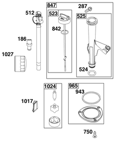Lubrication Group Diagram and Parts List for 44S977-0046-G1 400000 - 699999 Briggs and Stratton Engine